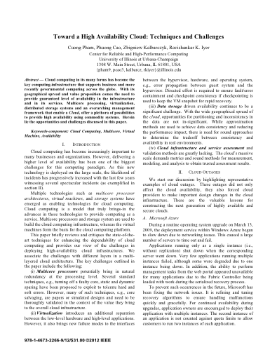 Toward a high availability cloud: Techniques and challenges