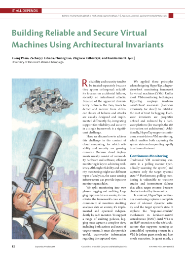 Building Reliable and Secure Virtual Machines Using Architectural Invariants